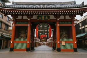 雷門の中央に吊るされた巨大な赤提灯