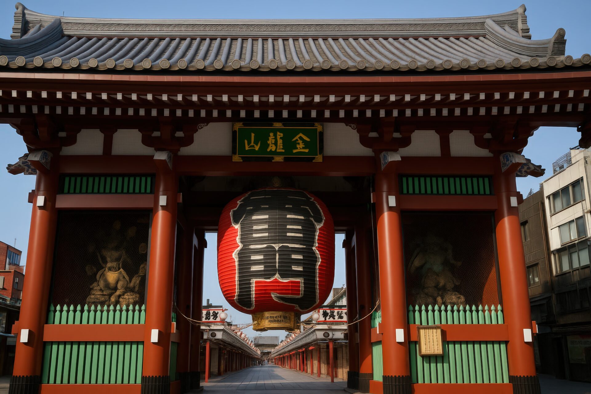 歴史を感じる浅草寺雷門と雷神像