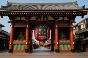 早朝の誰もいない雷門前