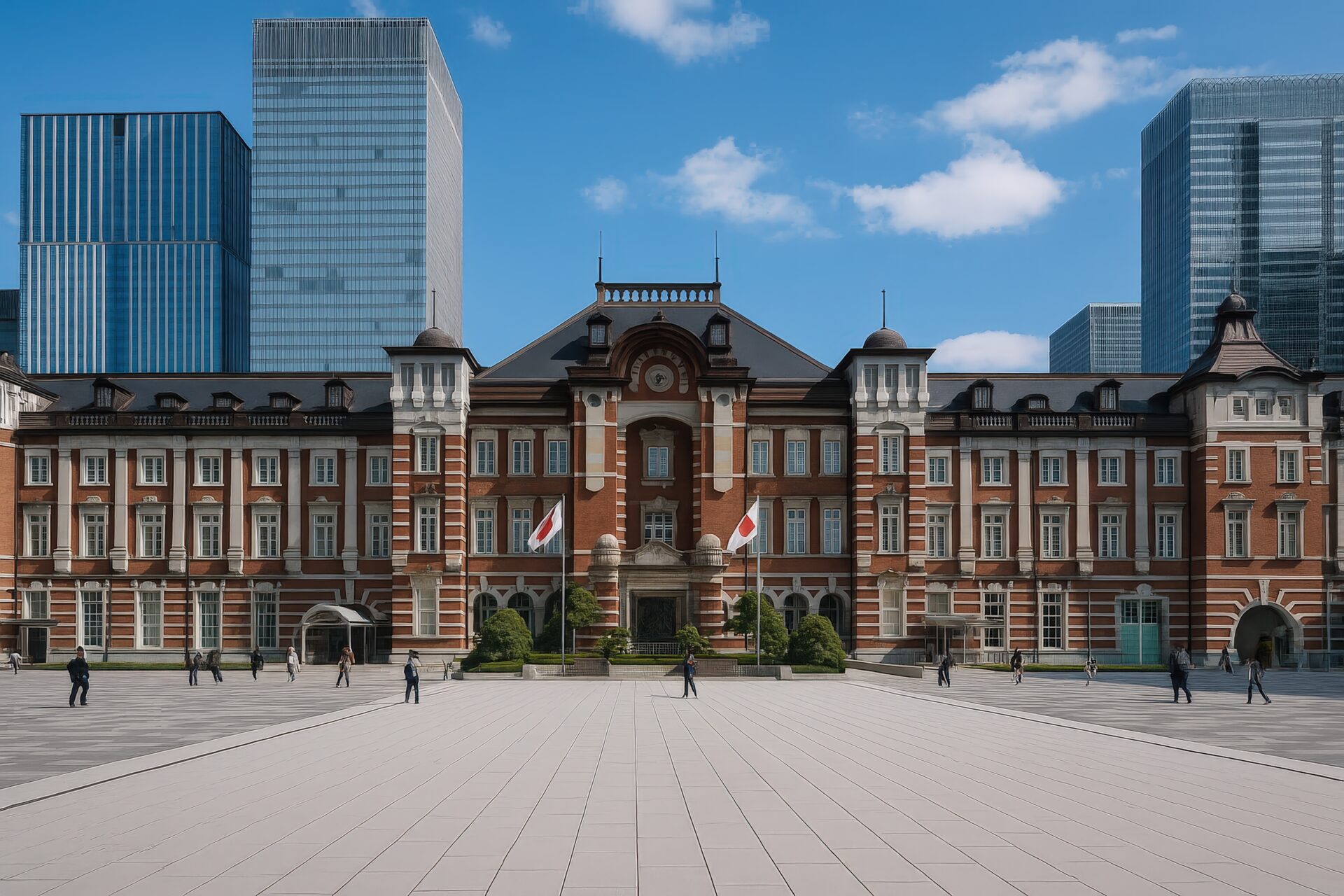 青空の下に建つ東京駅丸の内駅舎