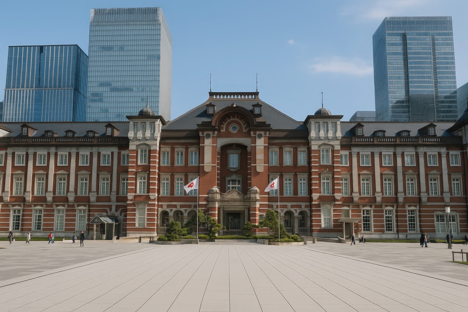 広場越しに見た東京駅の赤レンガ駅舎