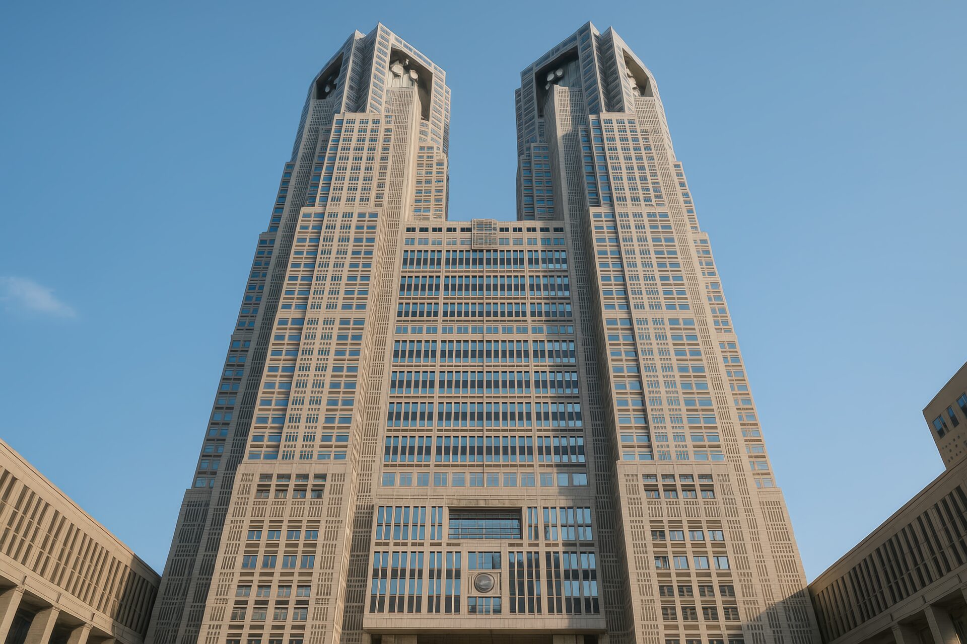 青空にそびえる東京都庁第一本庁舎
