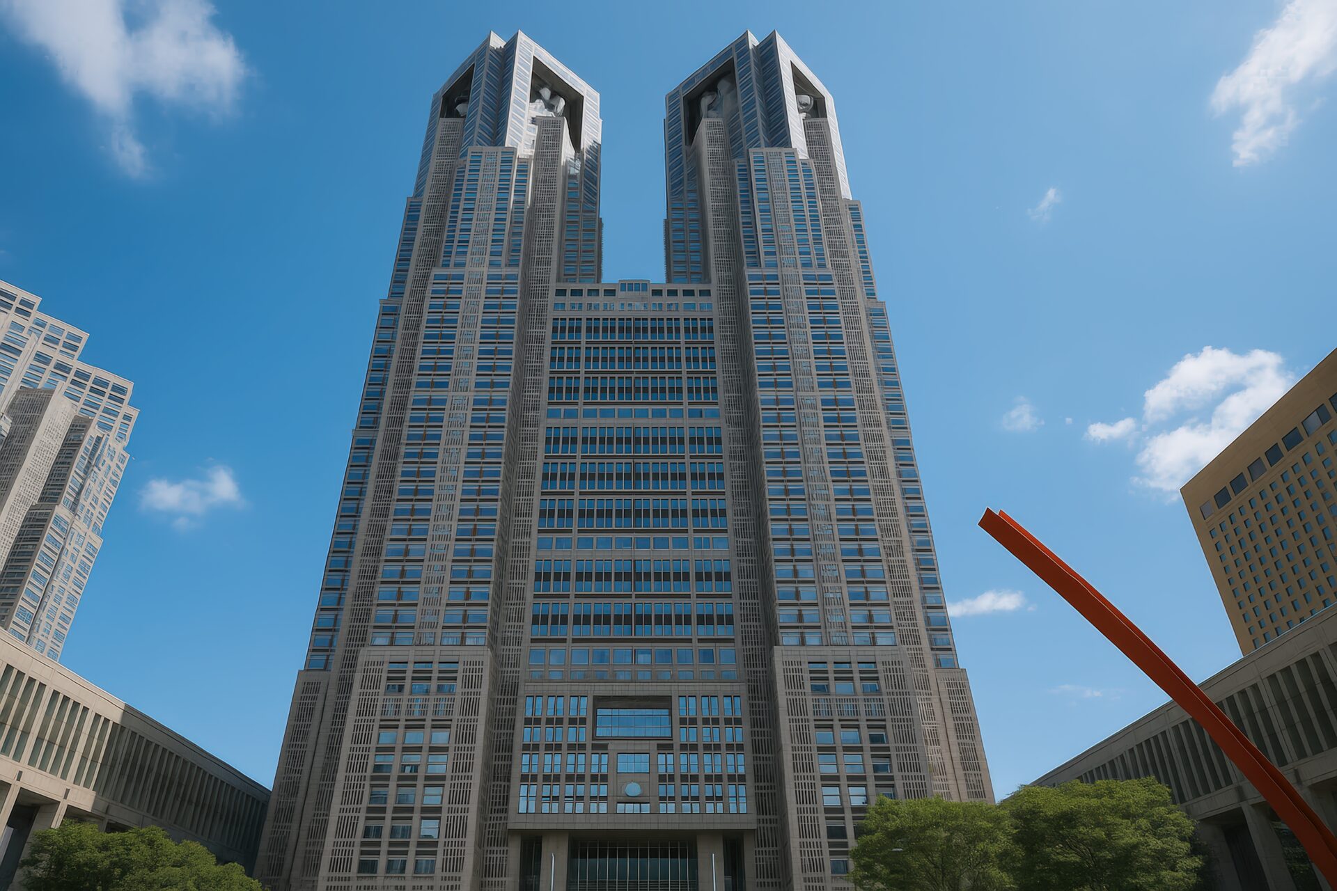 東京都庁舎を真下から見上げる構図