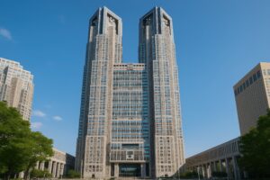 東京都庁前の広場とツインタワー
