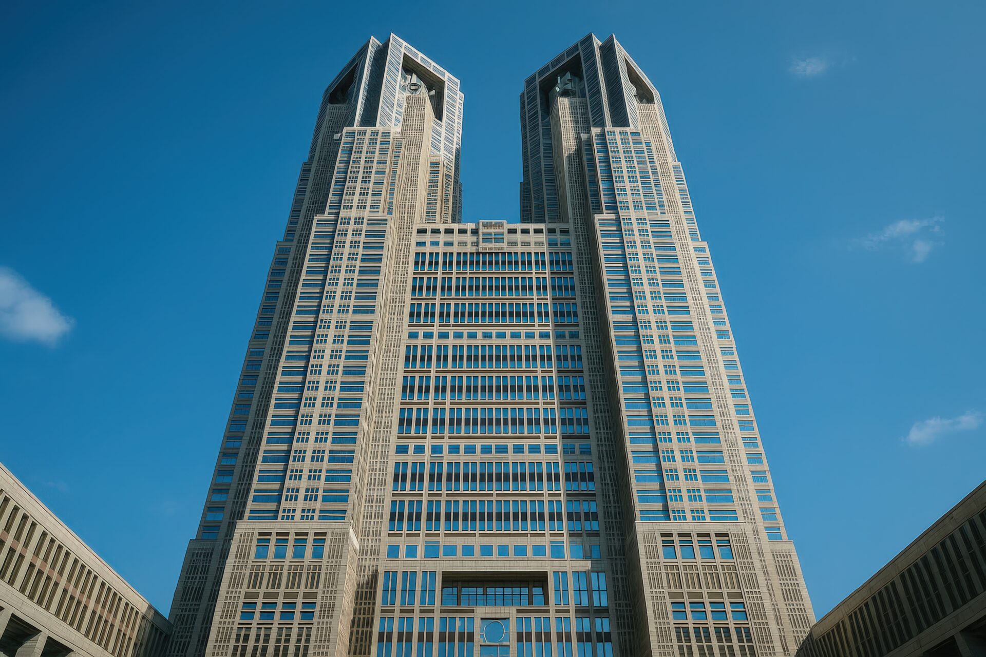 快晴の東京都庁とその周辺のビル群