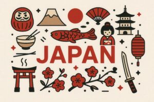 日本の象徴を描いたイラストアイコンセット