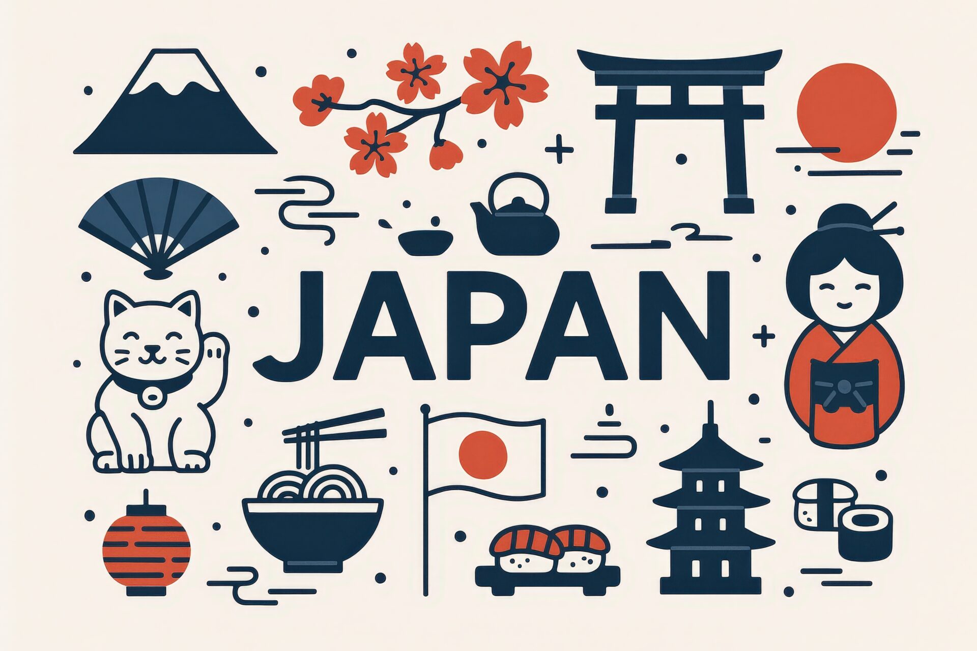 富士山や寿司など和風モチーフの日本イラスト