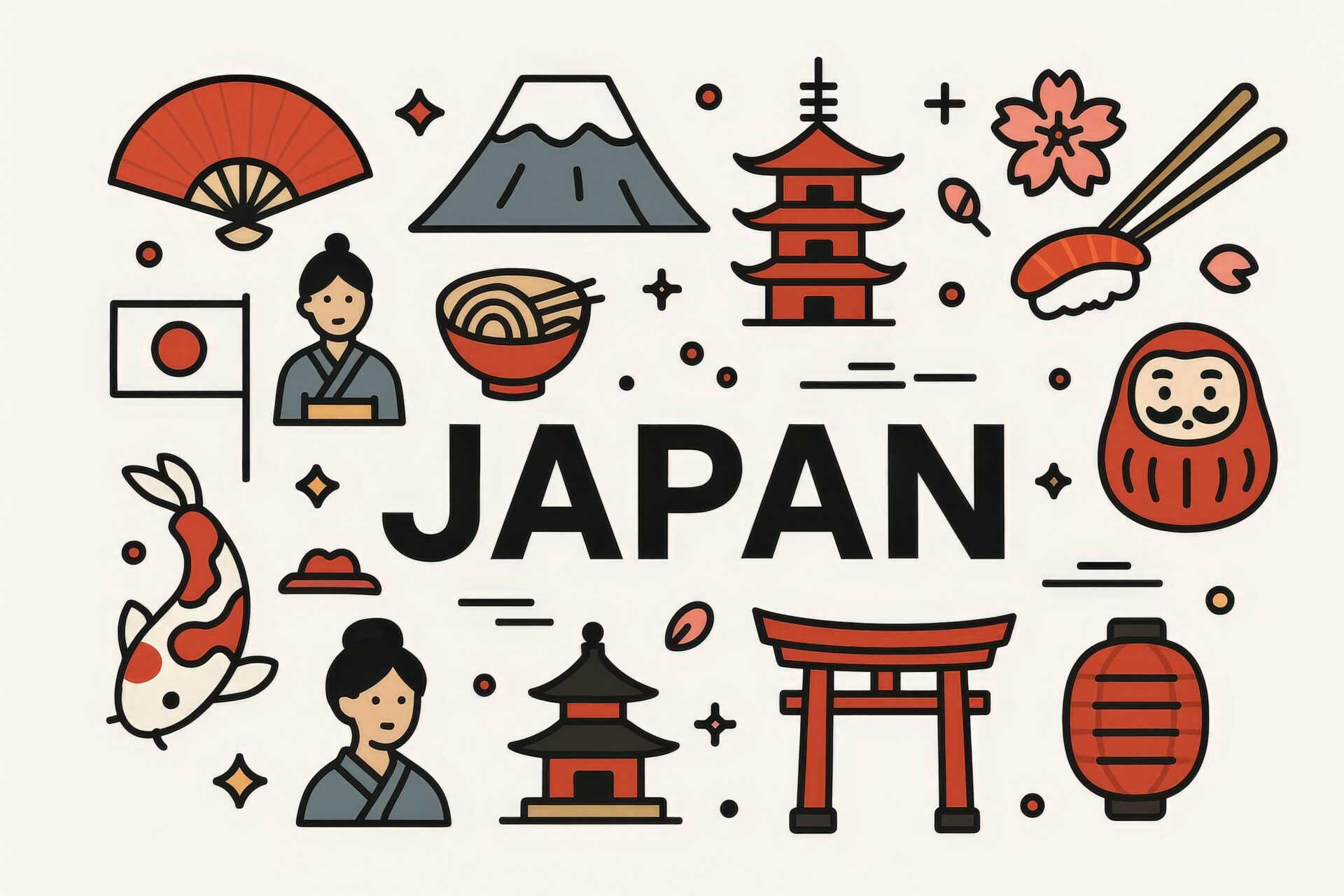 日本文化を象徴するアイテムのイラスト集