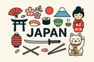 可愛らしい和風イラストで描かれた日本文化