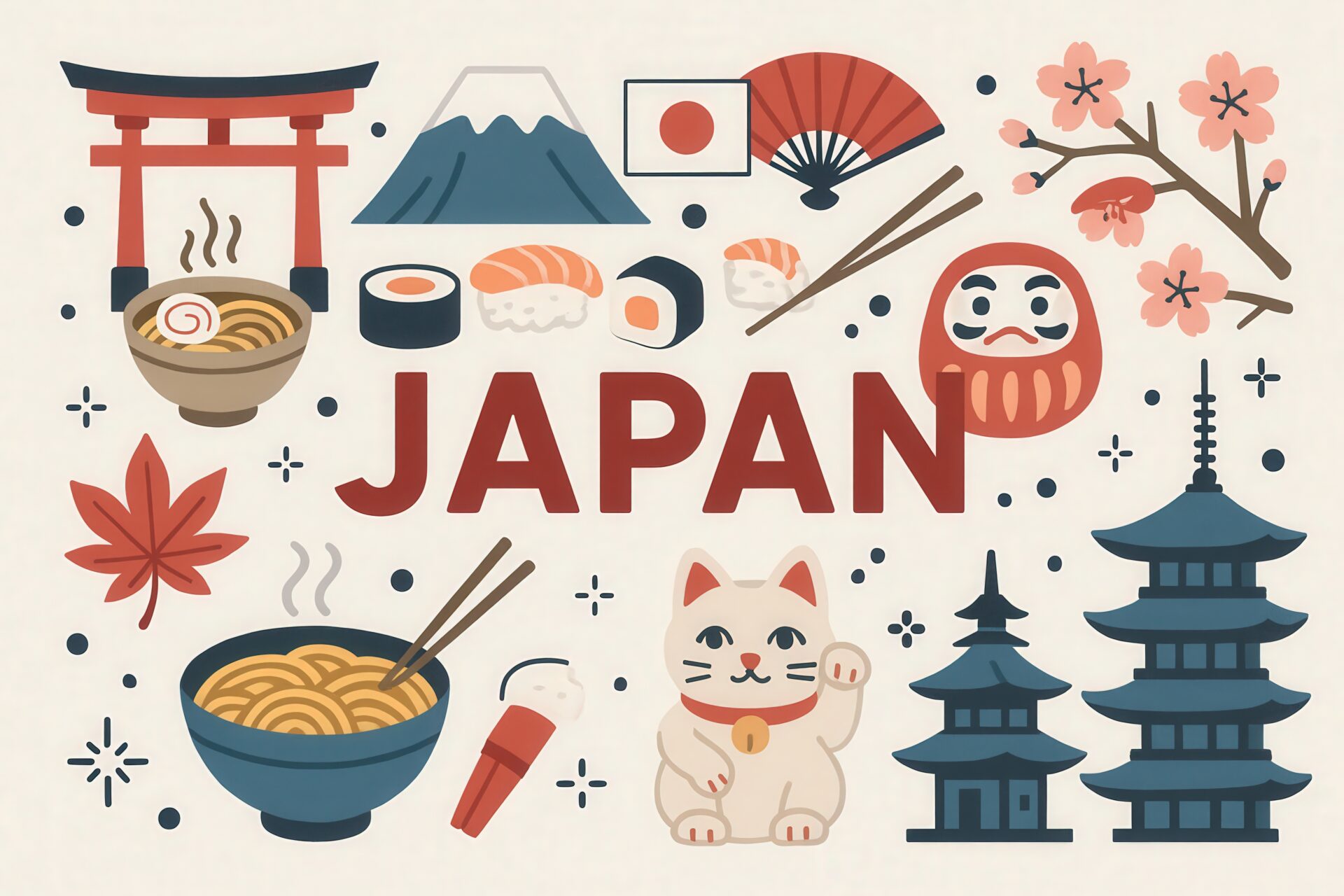 和食や建築を描いた日本らしいイラスト素材