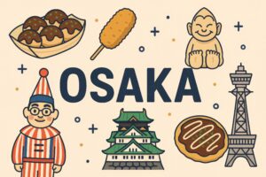 大阪名物をポップに描いたイラスト