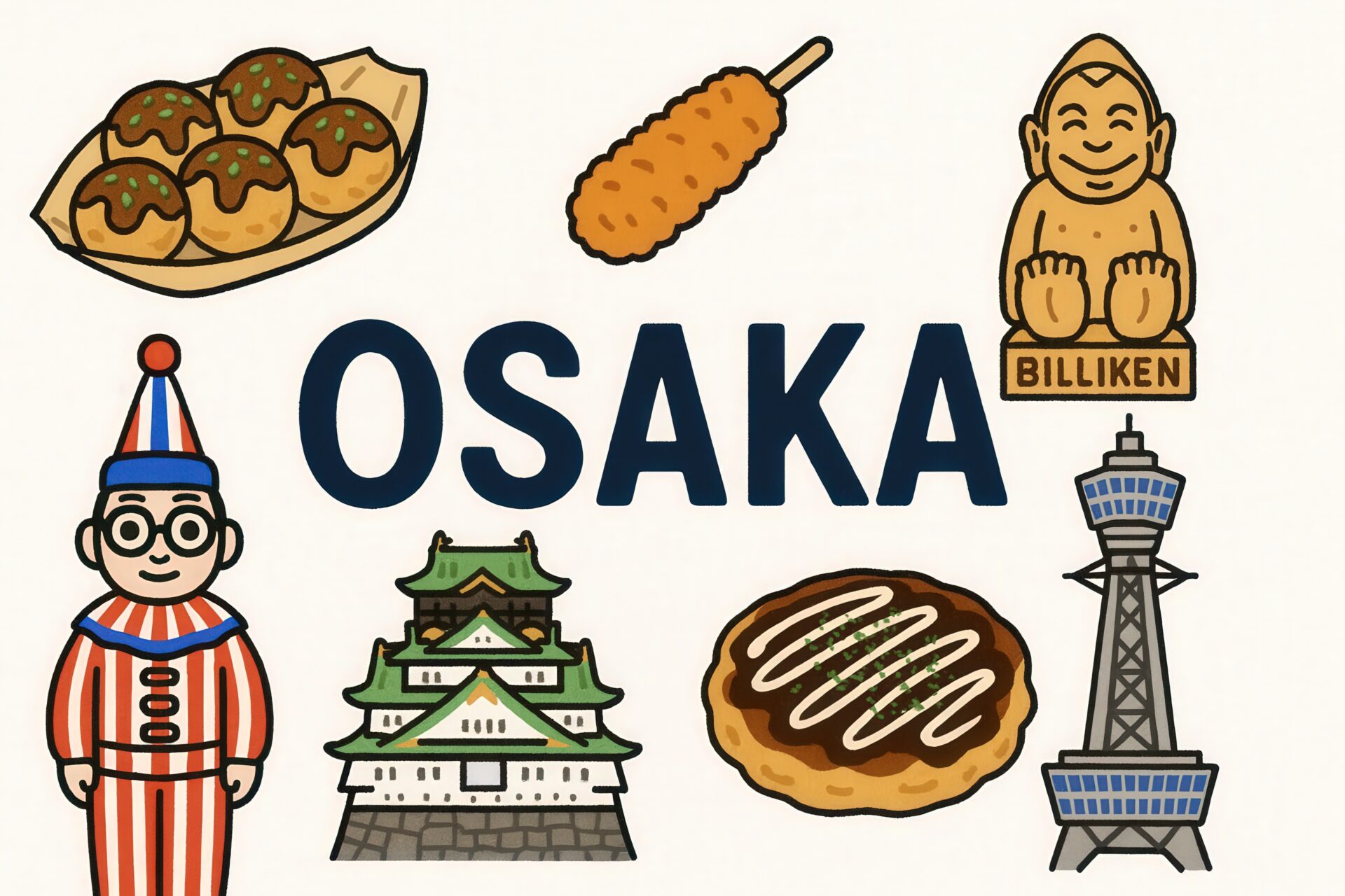 遊び心あふれる大阪の名所イラスト
