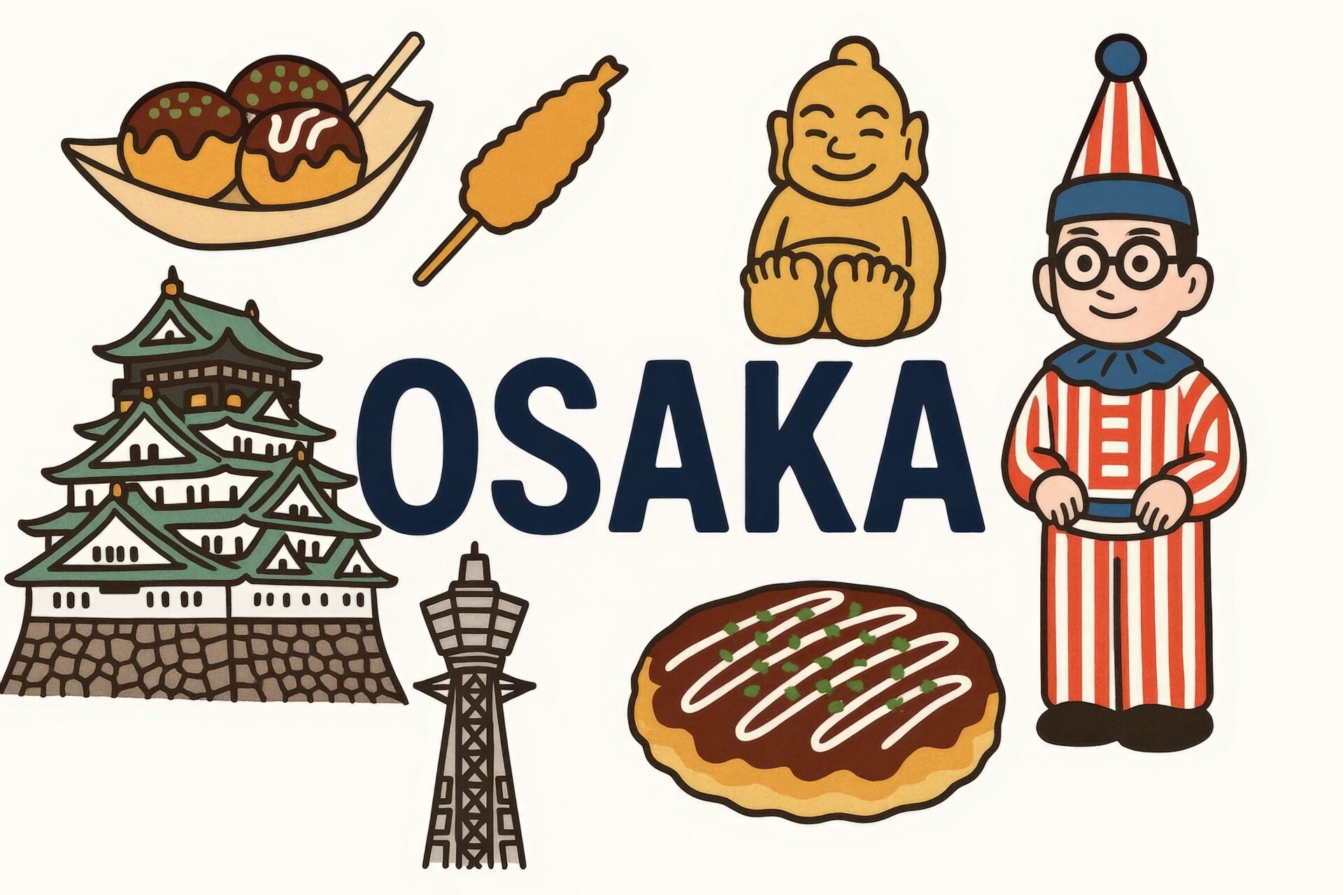 大阪のシンボルをデフォルメした楽しい構成