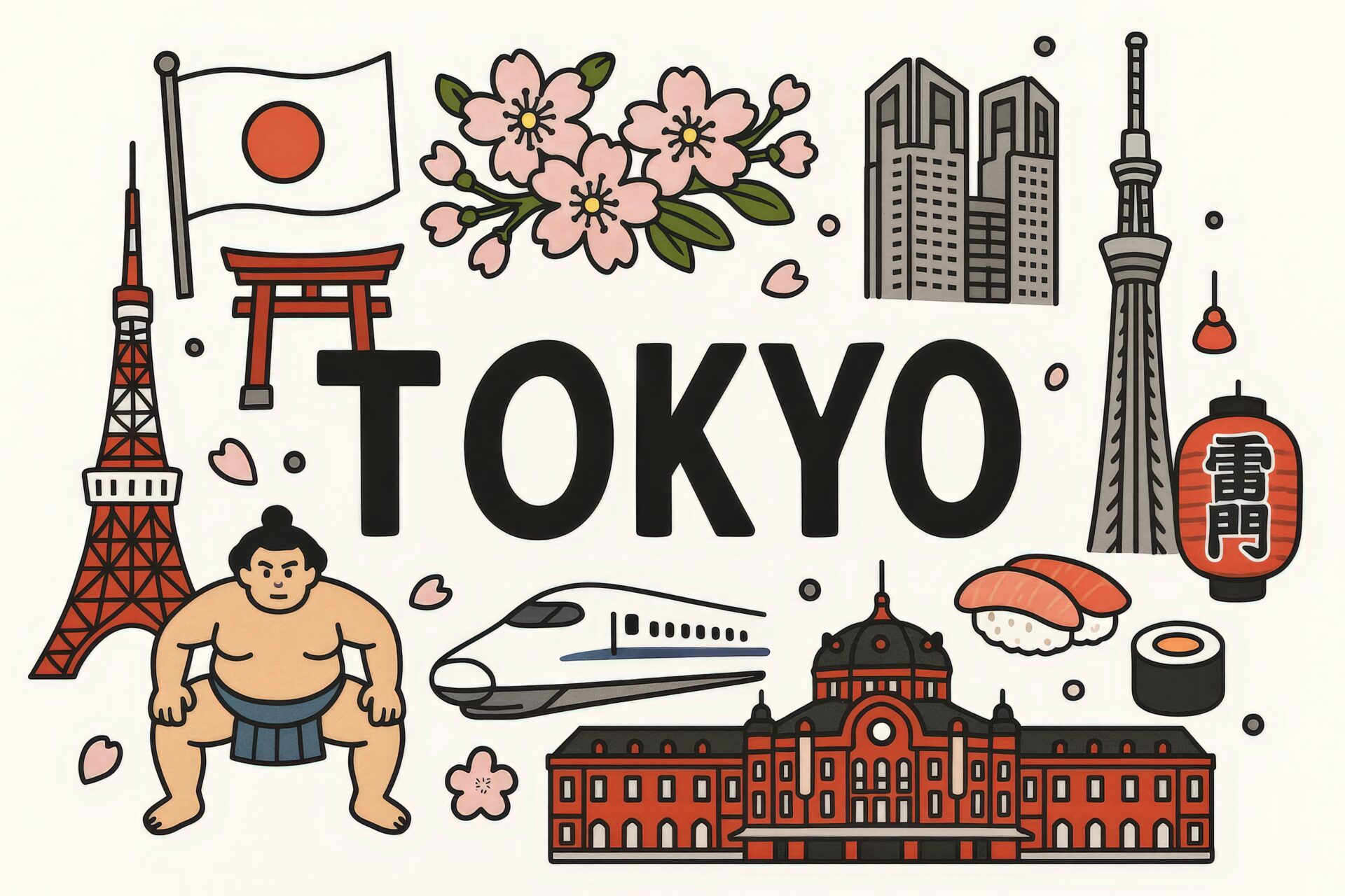 東京旅行を象徴するイラスト素材
