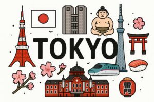 日本旅行をイメージした東京のイラスト素材