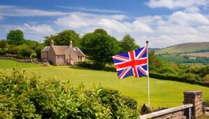 農村の家とイギリス国旗