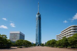 福岡タワーを正面から見た都市景観