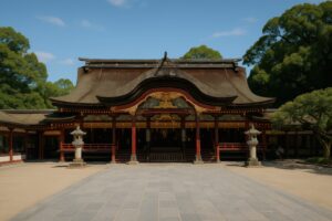 太宰府天満宮の本殿と歴史ある社殿の正面風景