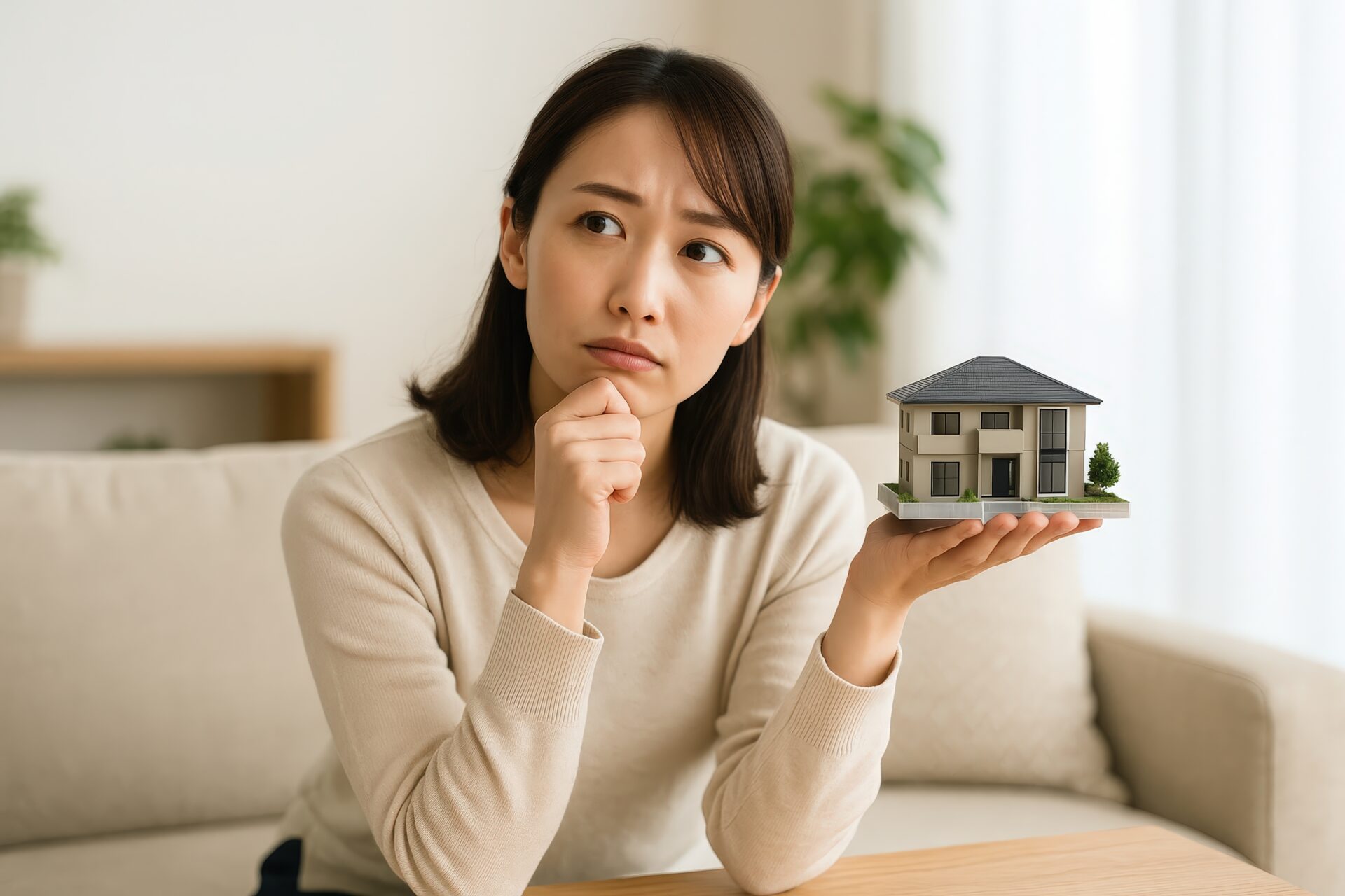 住宅の選択に悩む表情の若い女性