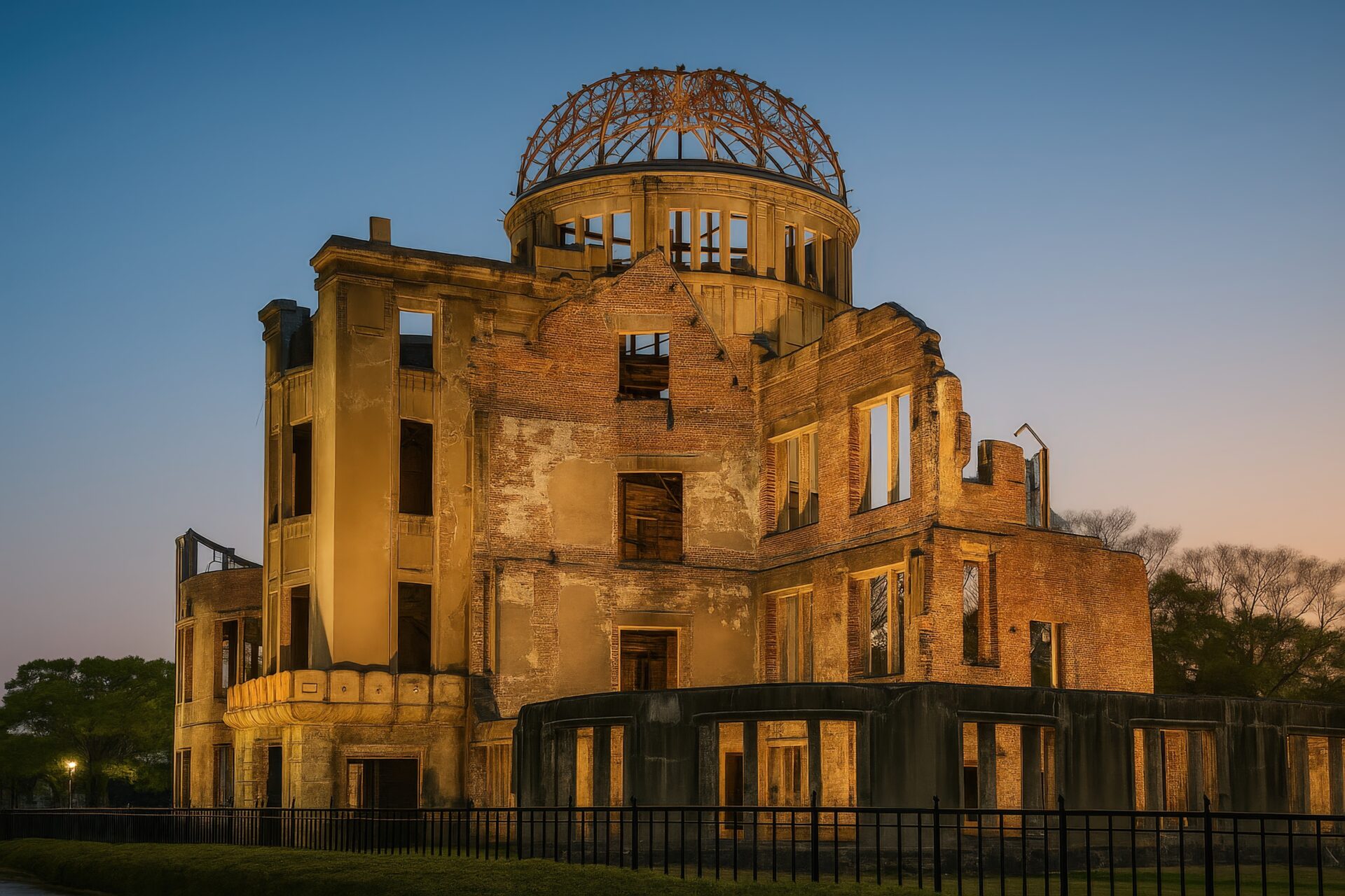 夕暮れの広島原爆ドームの外観
