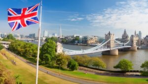ロンドン橋と掲げられたイギリス国旗