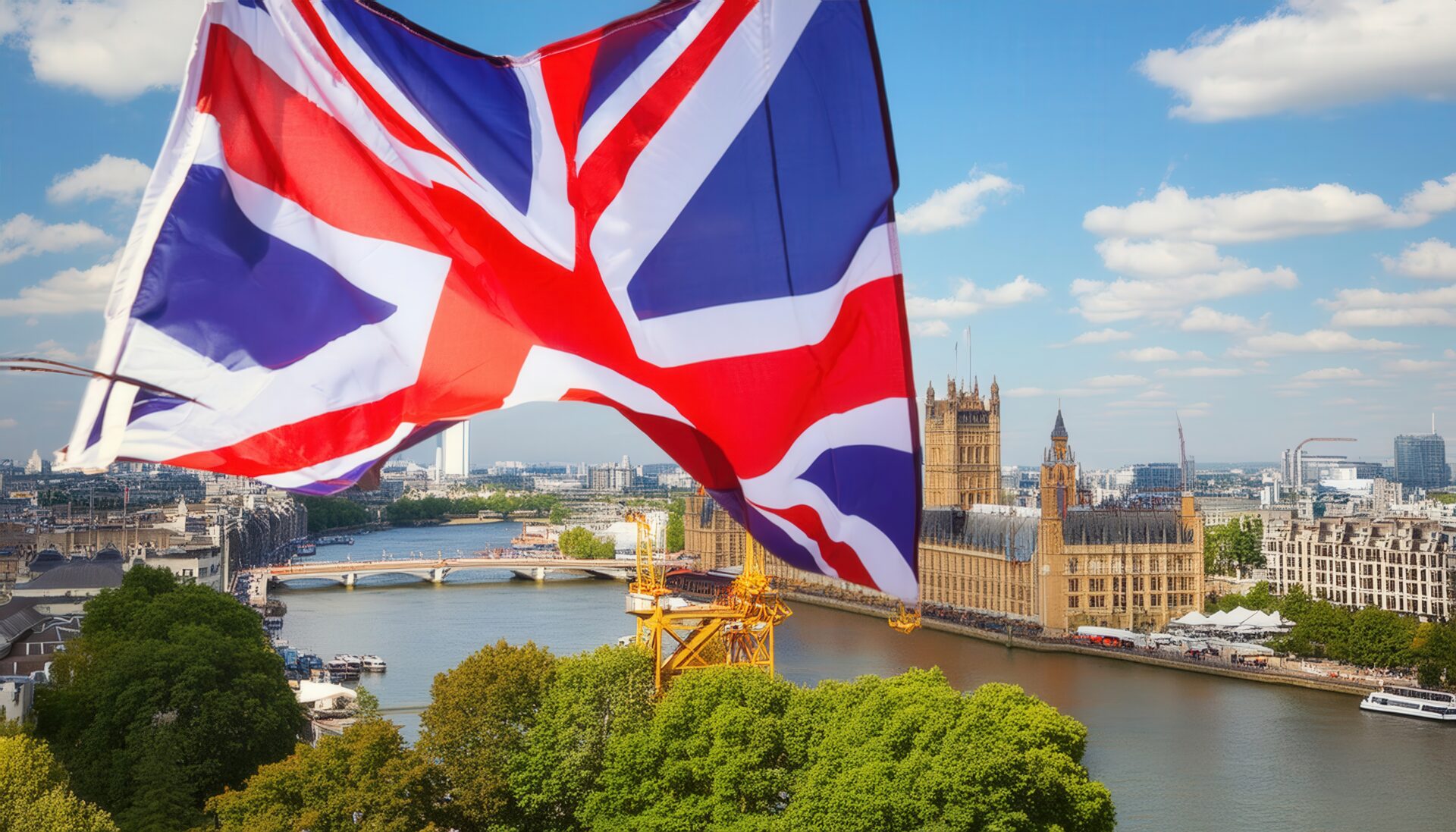 イギリス国旗とロンドンの街並み