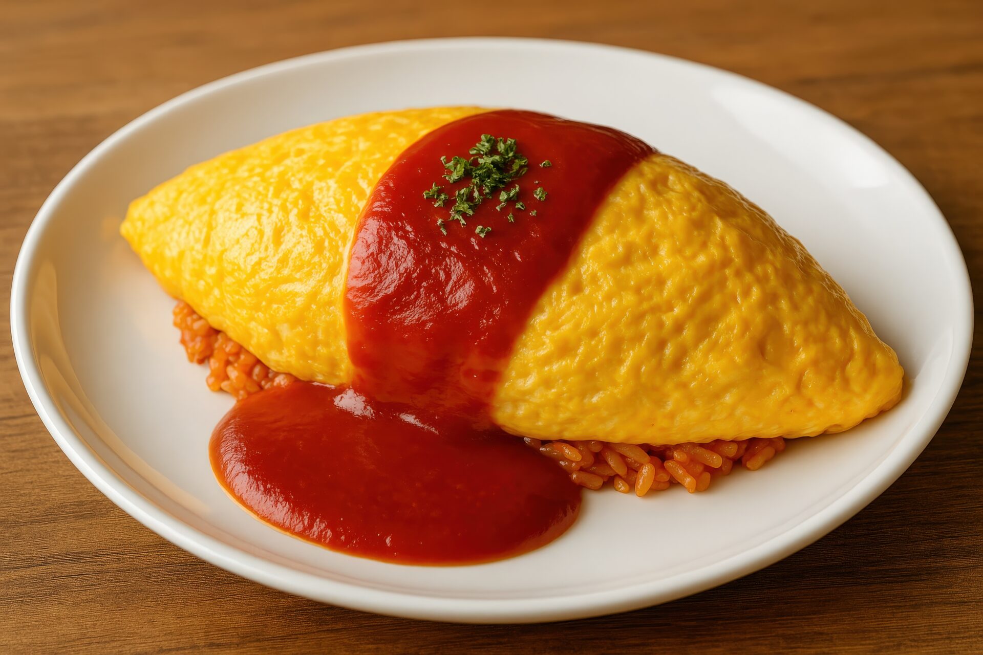 ケチャップをかけたシンプルなオムライス