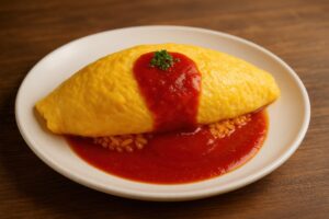 パセリを添えたケチャップオムライス