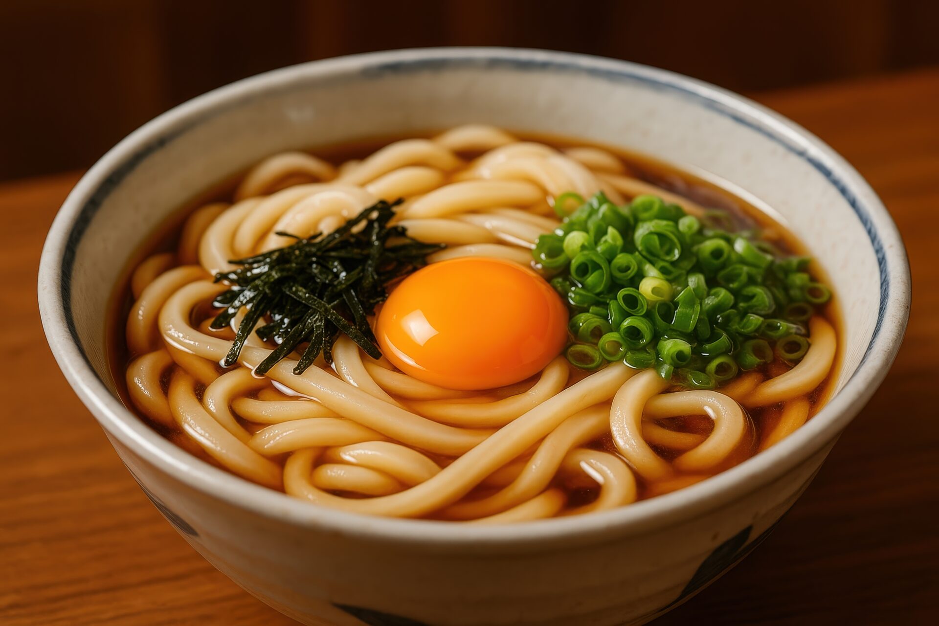 卵黄が映える和風だしのかけうどん