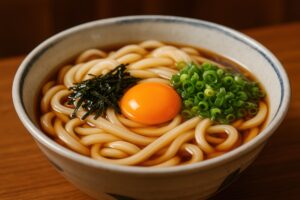 卵黄が映える和風だしのかけうどん