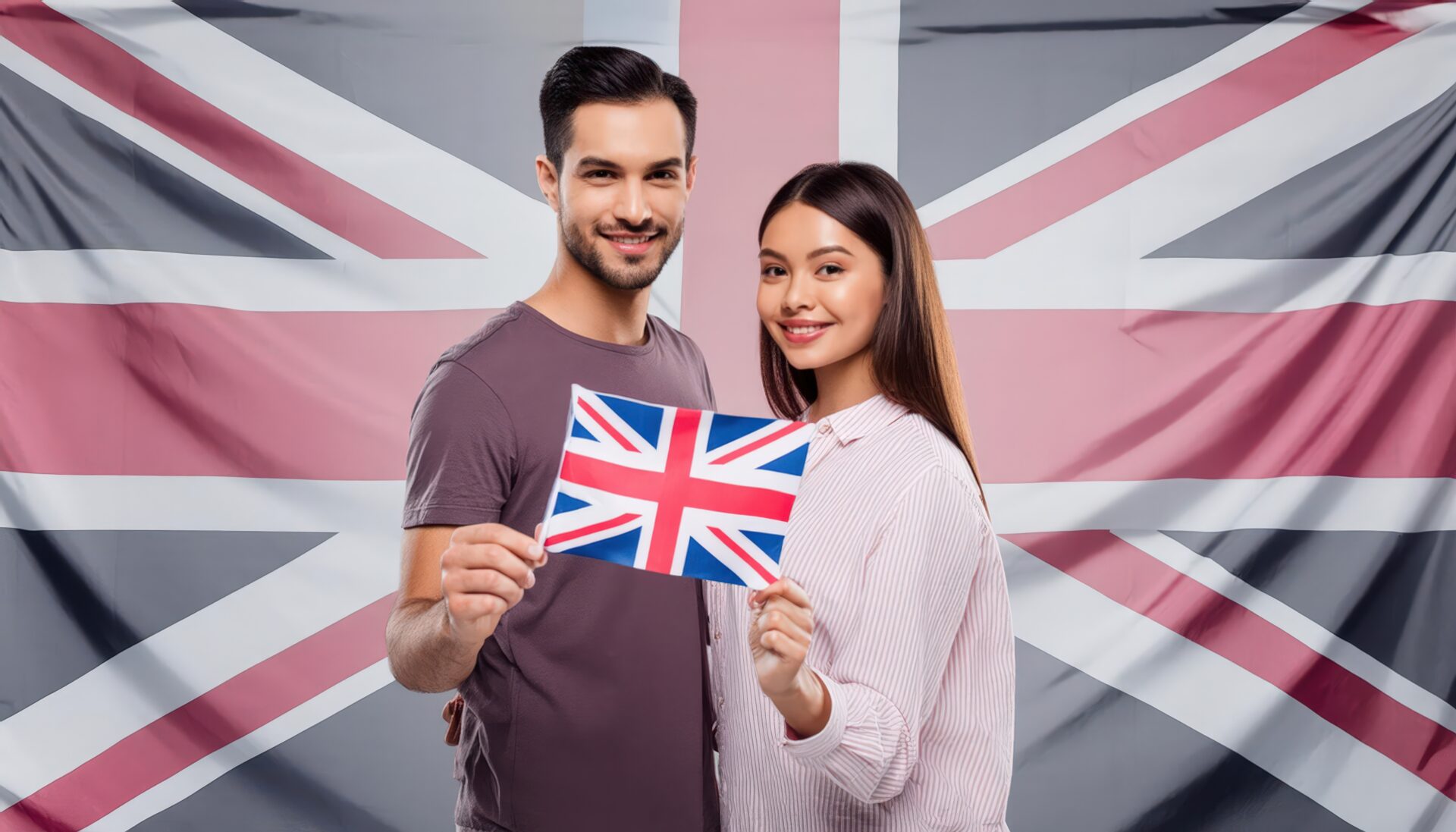 イギリス国旗を持つ男女