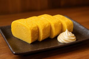 ふんわり仕上げた出汁巻き卵のアップ