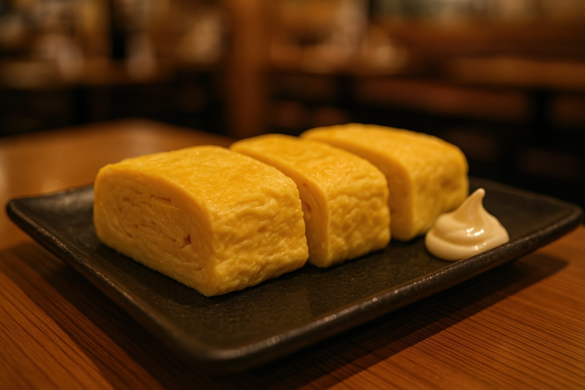 出汁巻き卵とマヨネーズの家庭的な一皿