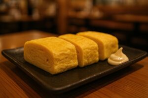 出汁巻き卵とマヨネーズの家庭的な一皿