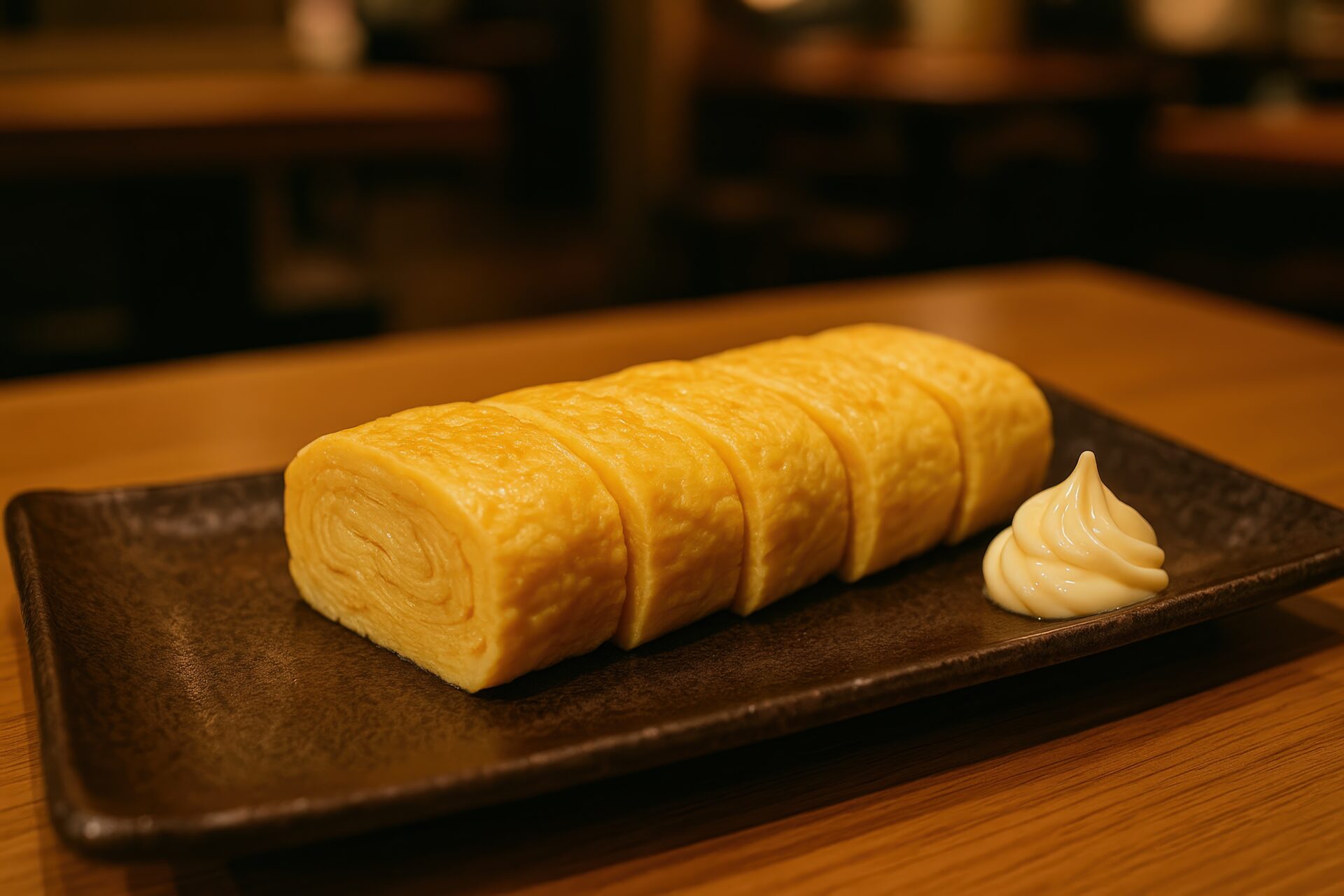 きれいに巻かれた出汁巻き卵の盛り合わせ