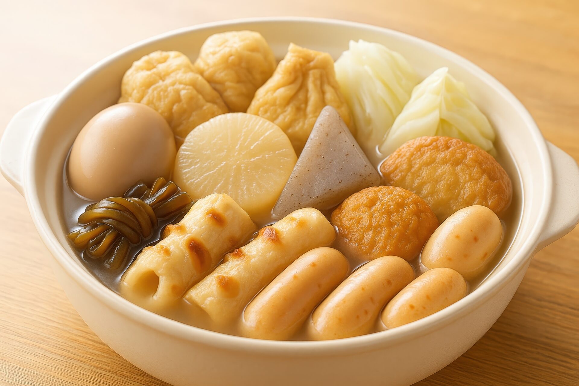 ウインナーや昆布入りの具沢山おでん鍋
