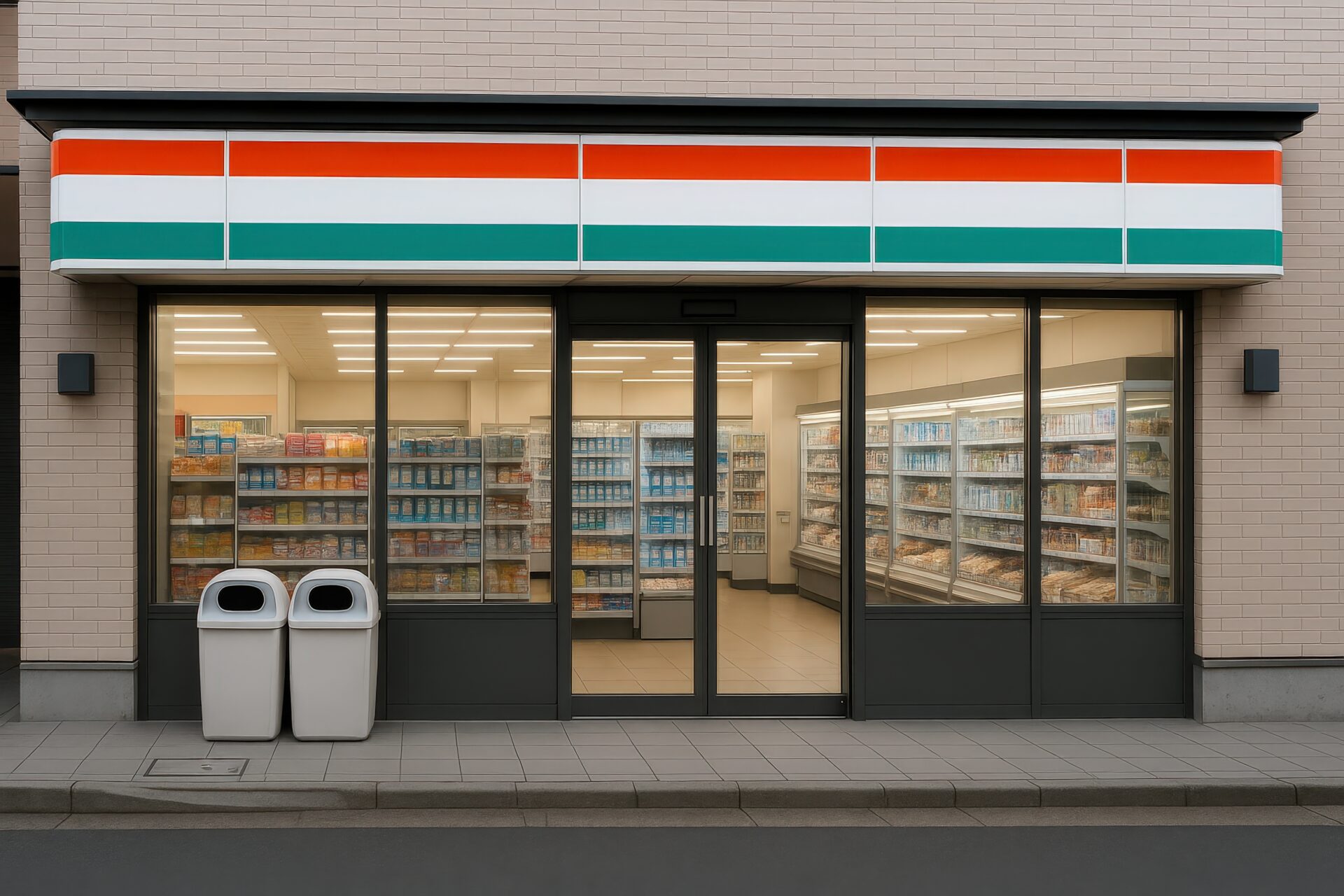 ガラス張りの外観が特徴的な都市型コンビニ