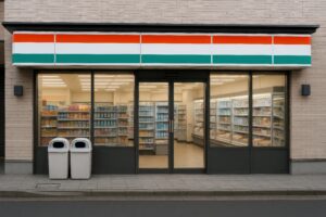 ガラス張りの外観が特徴的な都市型コンビニ