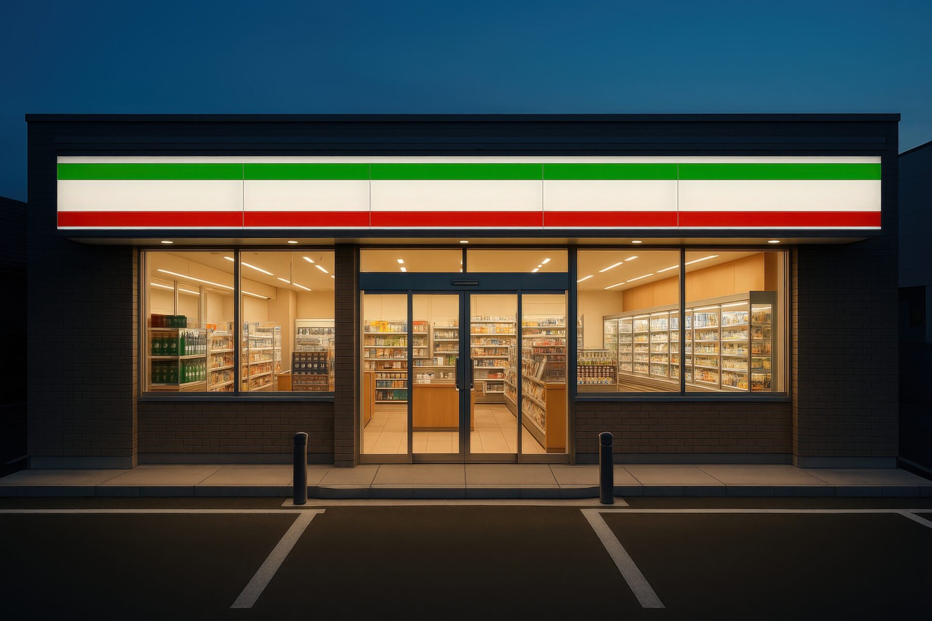 駐車場つき郊外型コンビニの夜景