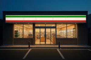 駐車場つき郊外型コンビニの夜景