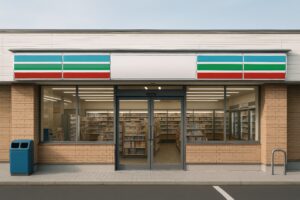 レンガ調の外壁を持つ清潔感のあるコンビニ