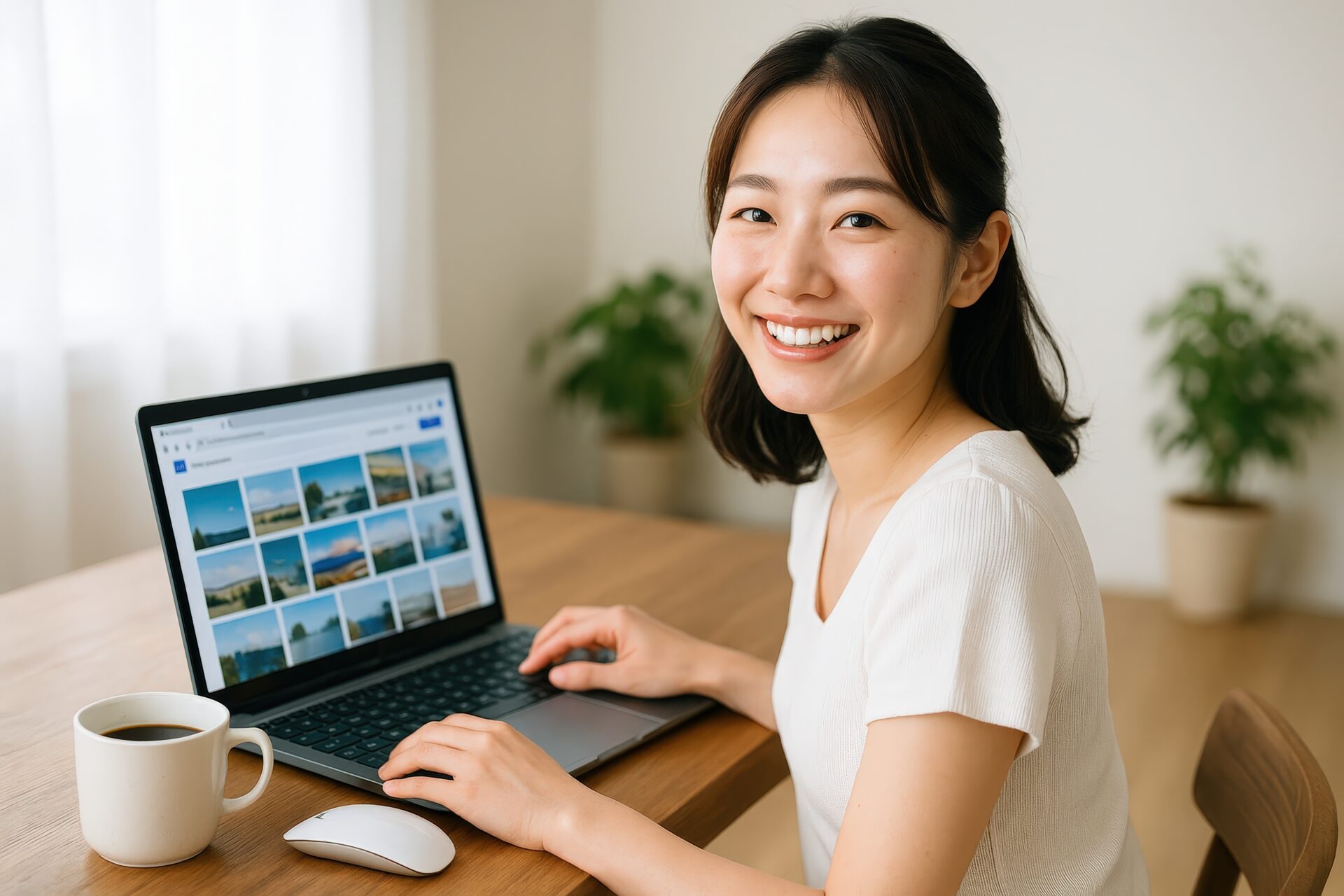 パソコンで画像検索をする若い女性