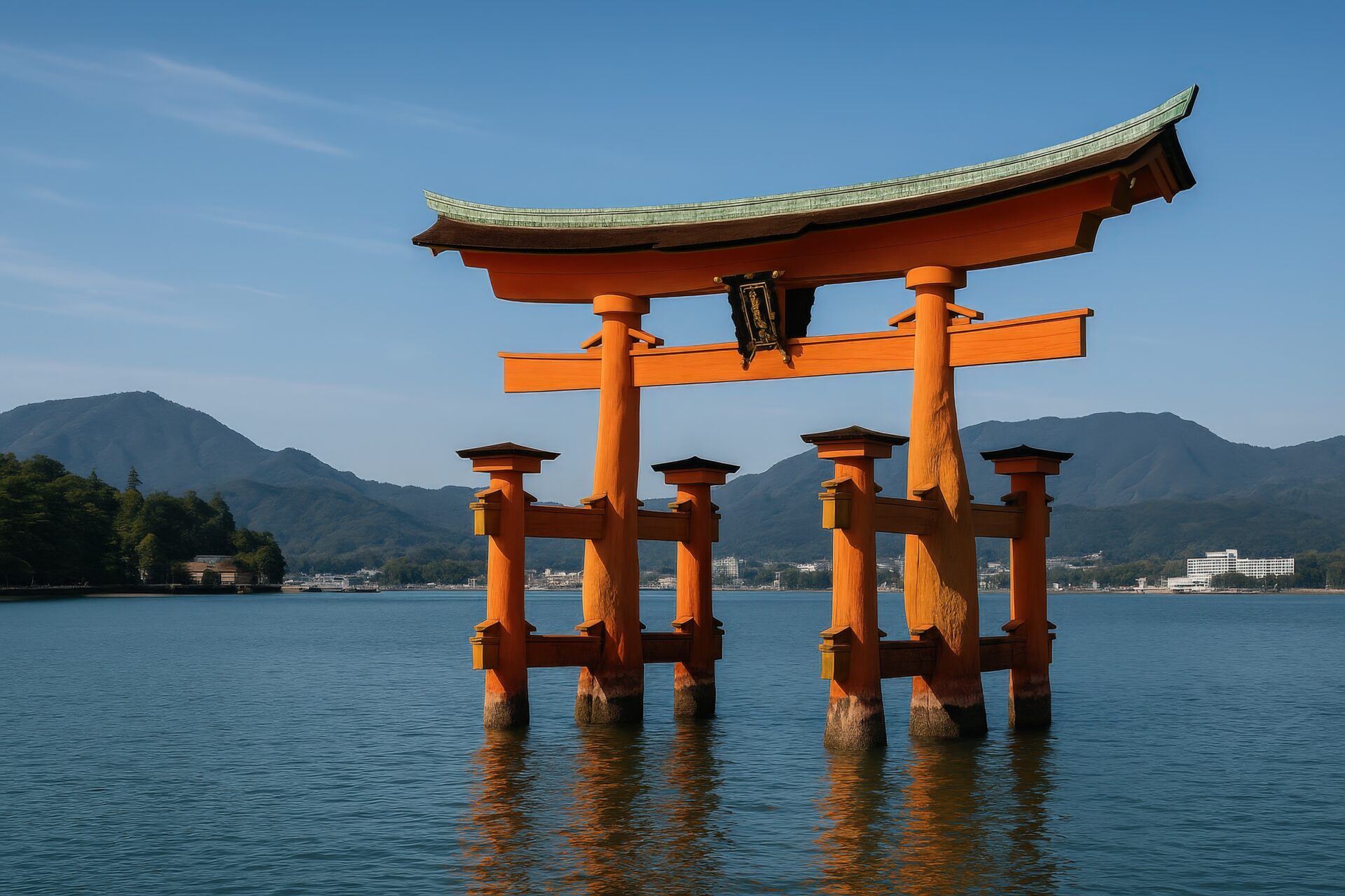 青空と海に映える厳島神社の大鳥居