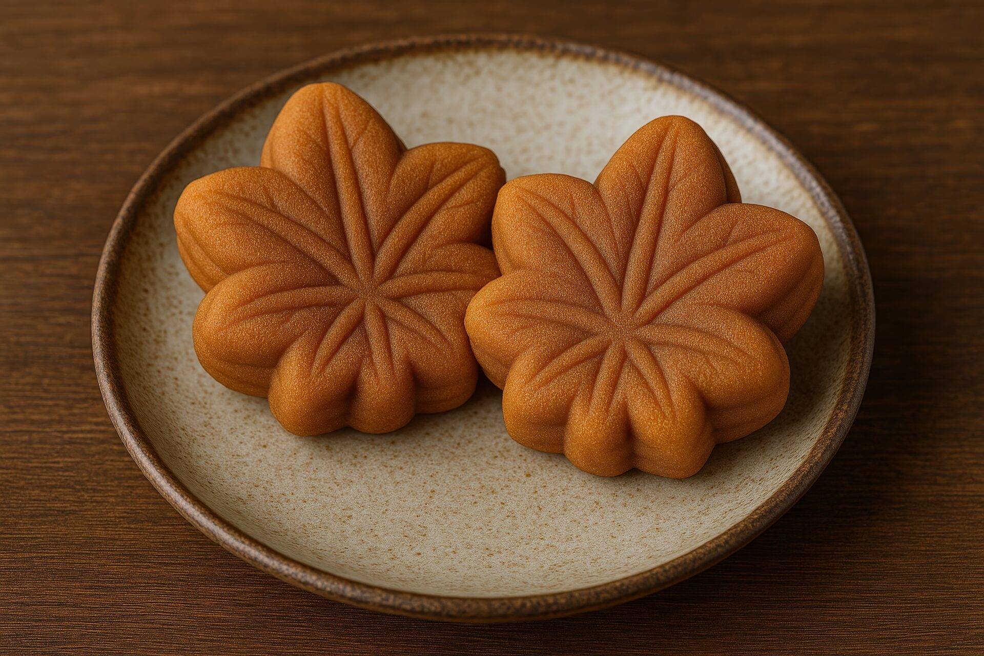 素朴な風合いの皿に盛られたもみじ饅頭