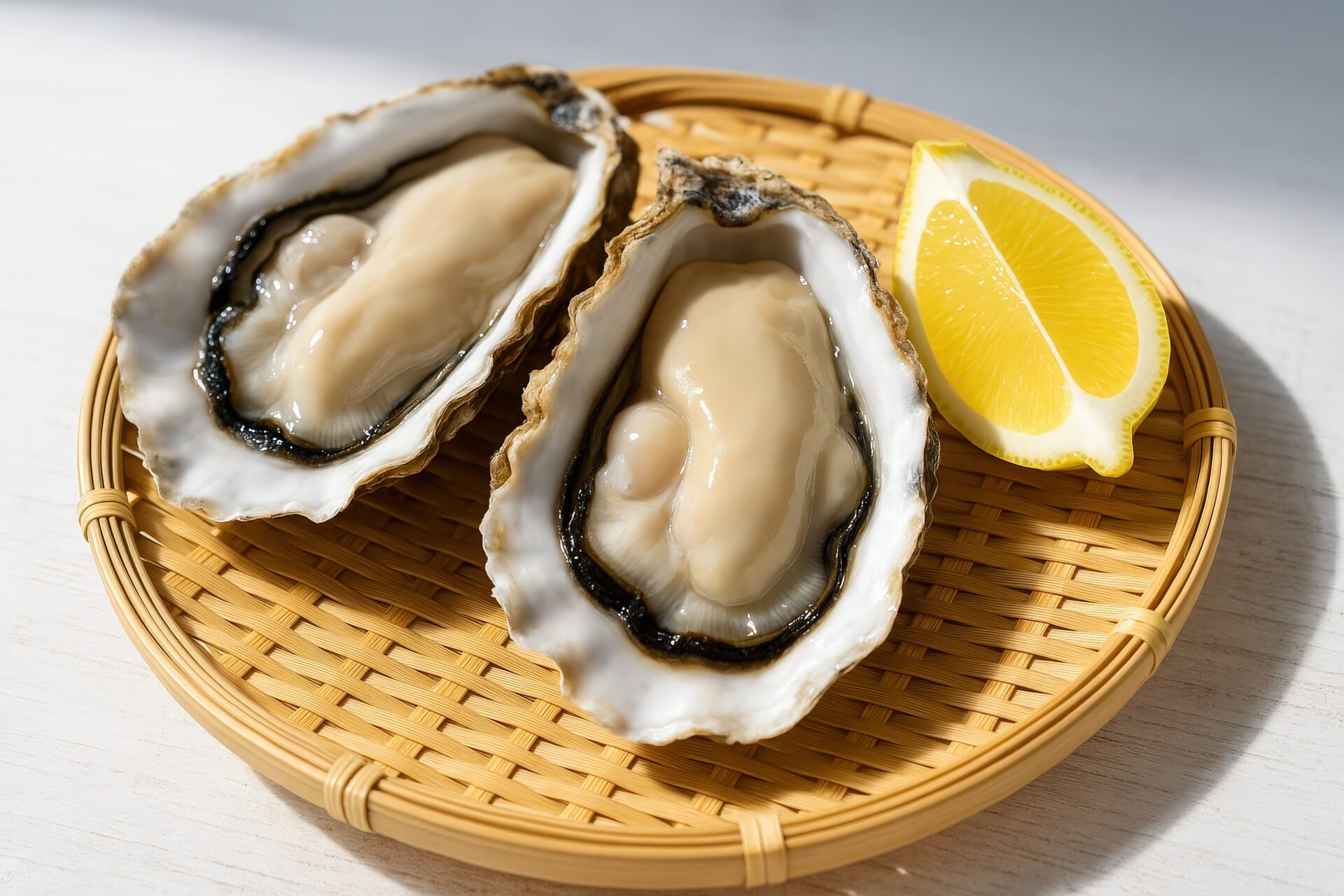 大ぶりな生牡蠣とカットレモンの盛り合わせ
