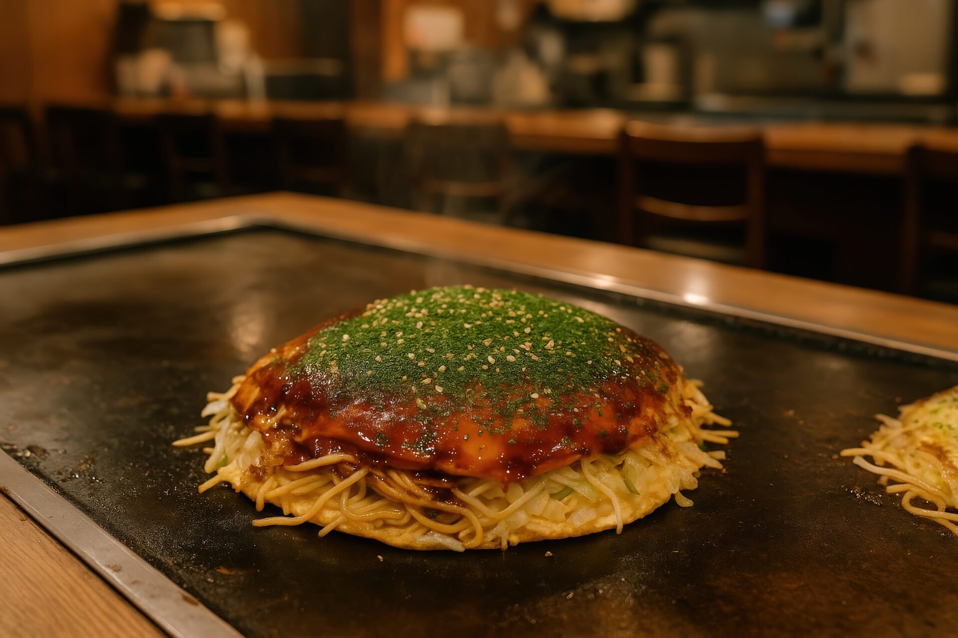 ふんわり焼き上がった広島風お好み焼き