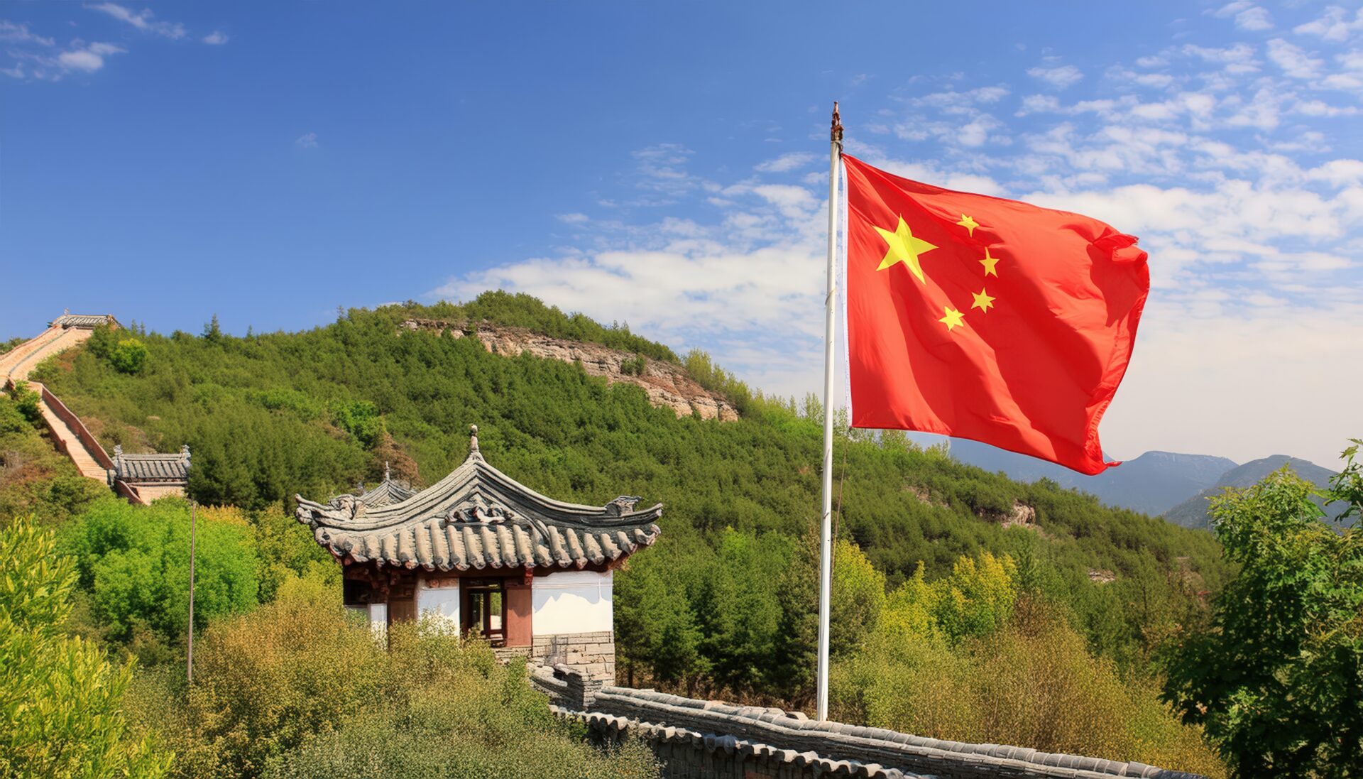 中国国旗と伝統的な建築物