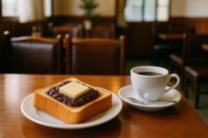 昔ながらの喫茶店で提供される小倉トーストとコーヒー