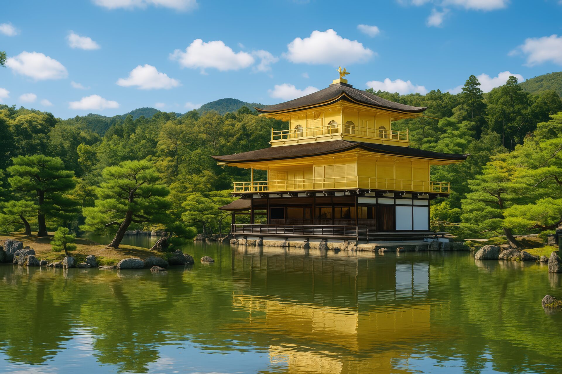 青空と金閣寺が美しく調和する景色