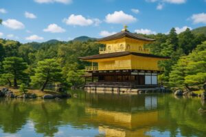 青空と金閣寺が美しく調和する景色